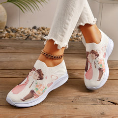 Graphic Elastic Knit Slip on Sneakers Women's Comfy Footwear