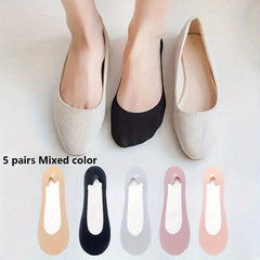 5 Pairs Solid Invisible Socks Low Cut Ankle Socks Women's Stockings