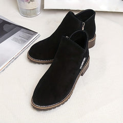 Women's Chunky Heeled Ankle Boots Solid Side Zipper Shoes Low Heel Short Boots