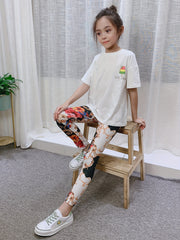 Girls' Floral Print Leggings Pants - Thin & Breathable for Summer