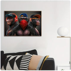Funny Three Monkey HD Print Wall Art Animal Pictures Posters Canvas Painting