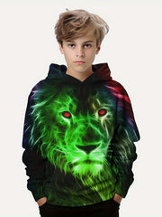 Stylish Lion 3D Print Boys Hooded Sweatshirt For Spring Fall Kids