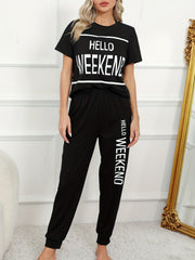 Letter Print Lounge Set Short Sleeve Crew Neck Top & Pants