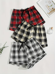 Plaid Bow Sleep Bottoms Elastic Lounge Shorts Women's Sleepwear