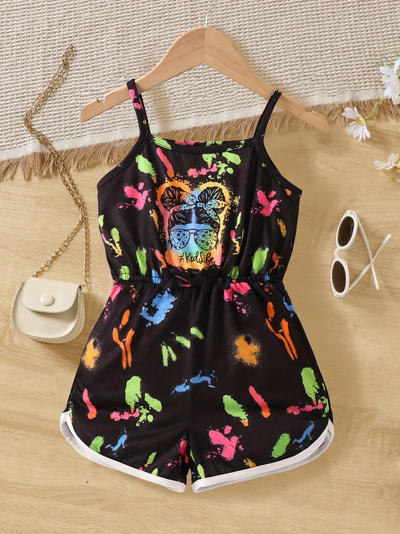 Toddler Girls Figure Graphic Contrast Binding Cami Romper Jumpsuit