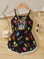 Toddler Girls Figure Graphic Contrast Binding Cami Romper Jumpsuit