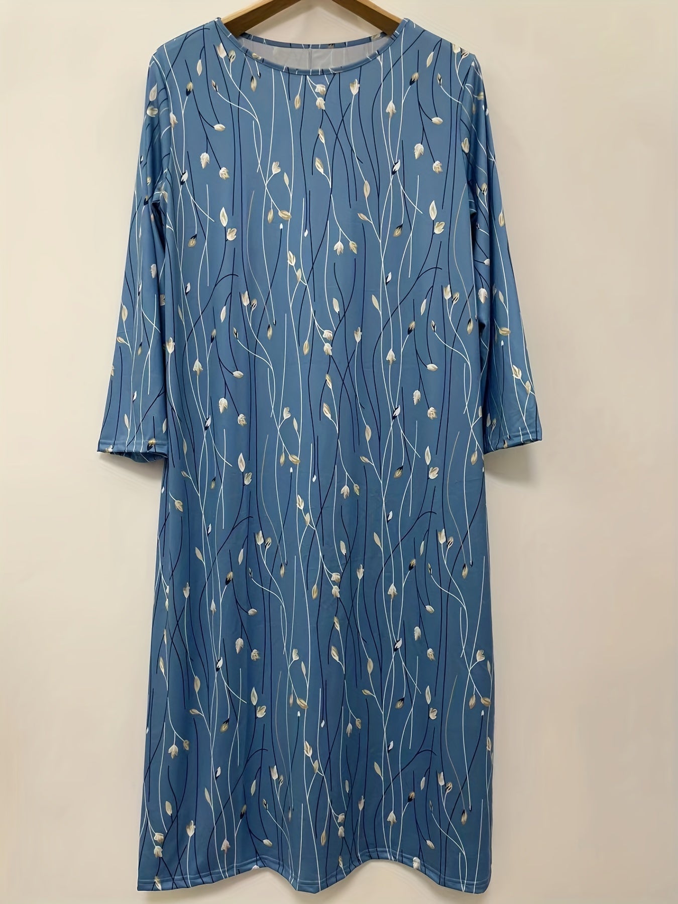 Casual Dress Women's Plus Floral Print Three Quarter Sleeve