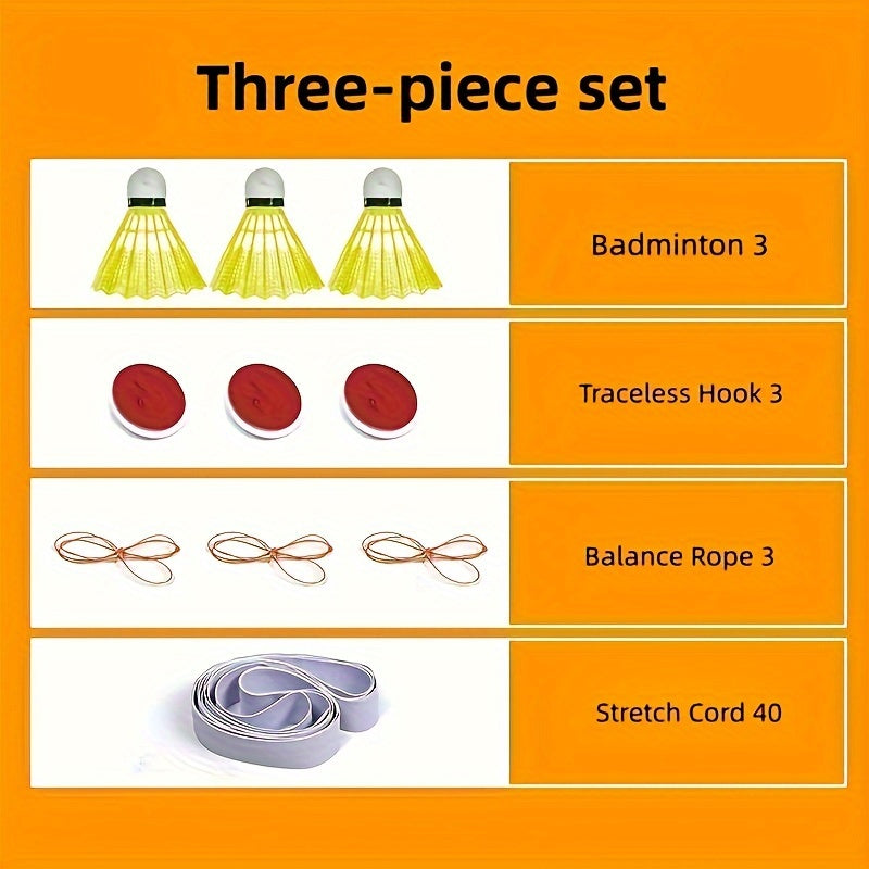 Badminton Training Set with 3 Hooks, Ropes, and Cords