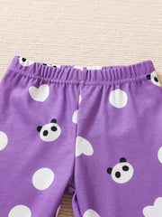 Kid's 2pcs Pajamas Top & Pants Set + SMART Panda Polka Dots Print PJ Set