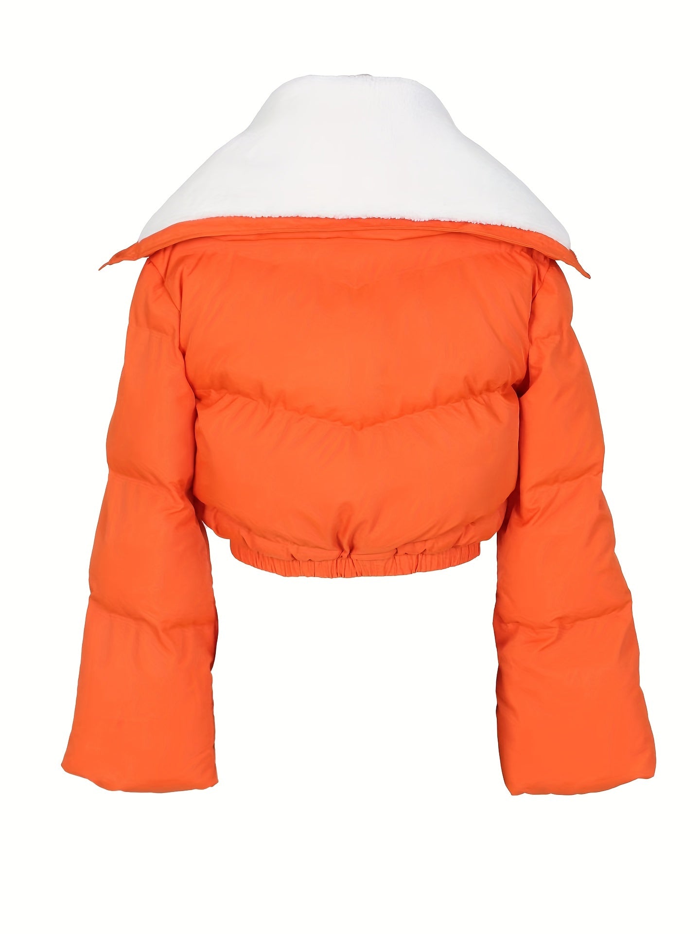 Puffy Warm Coat Zip Front Drawstring Long Sleeve Crop Jacket