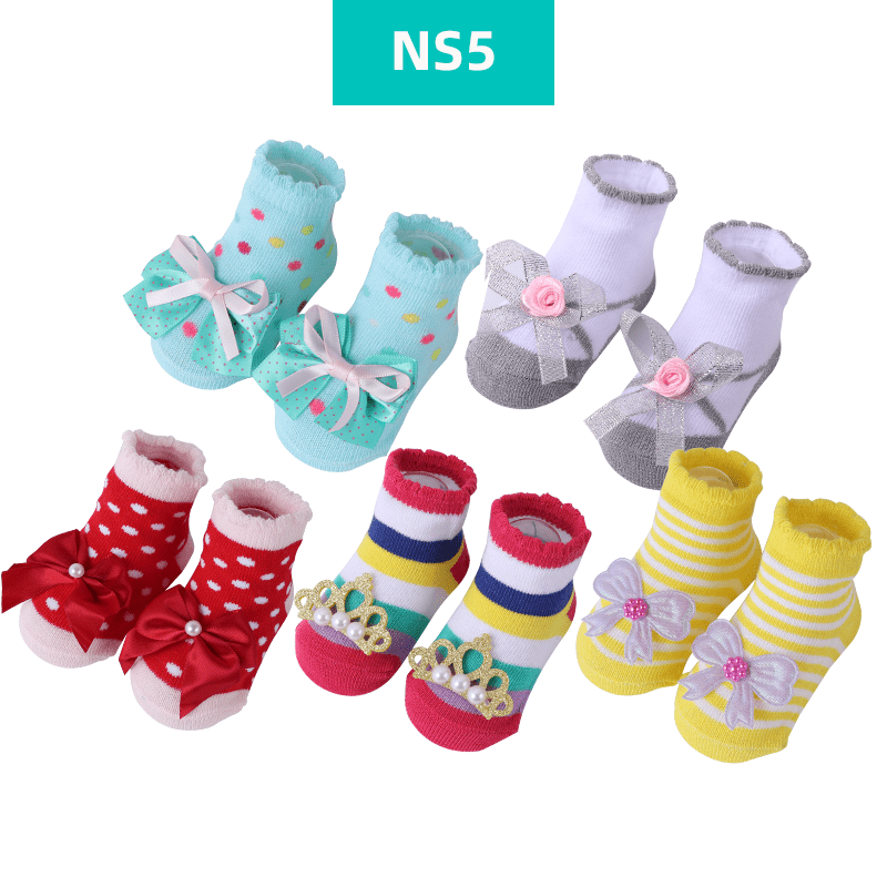 5 Pack Baby Girl Cotton Socks with Flower Bowknots