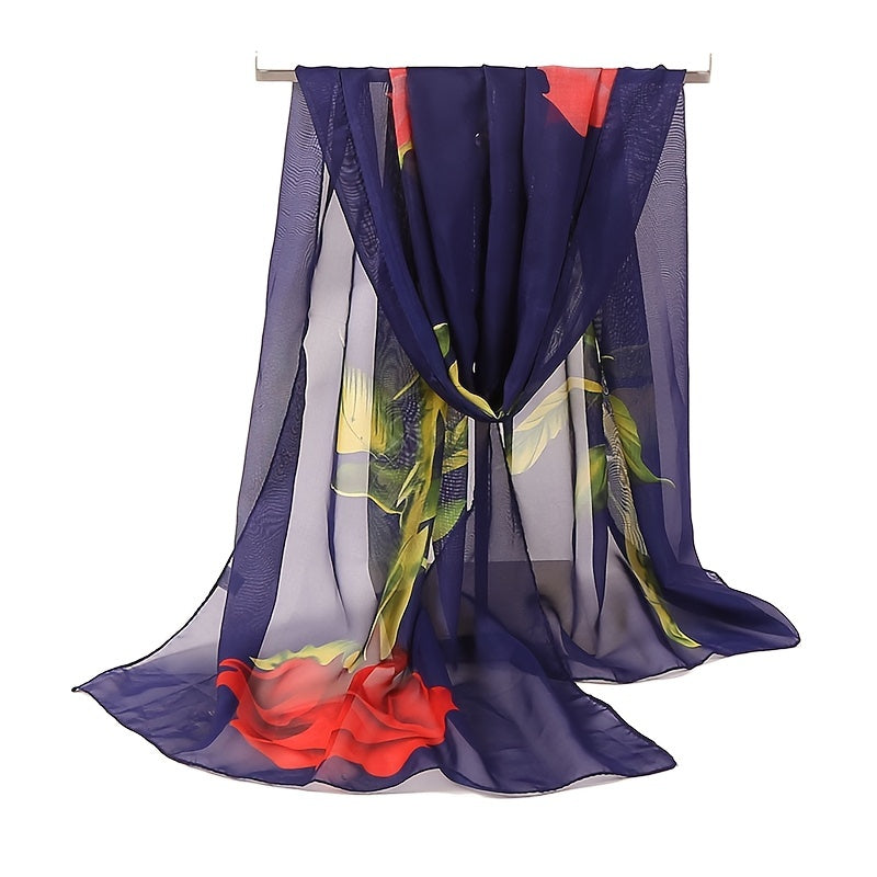 Chiffon Printed Silk Scarf Neckerchief Head Wrap Beach Shawl
