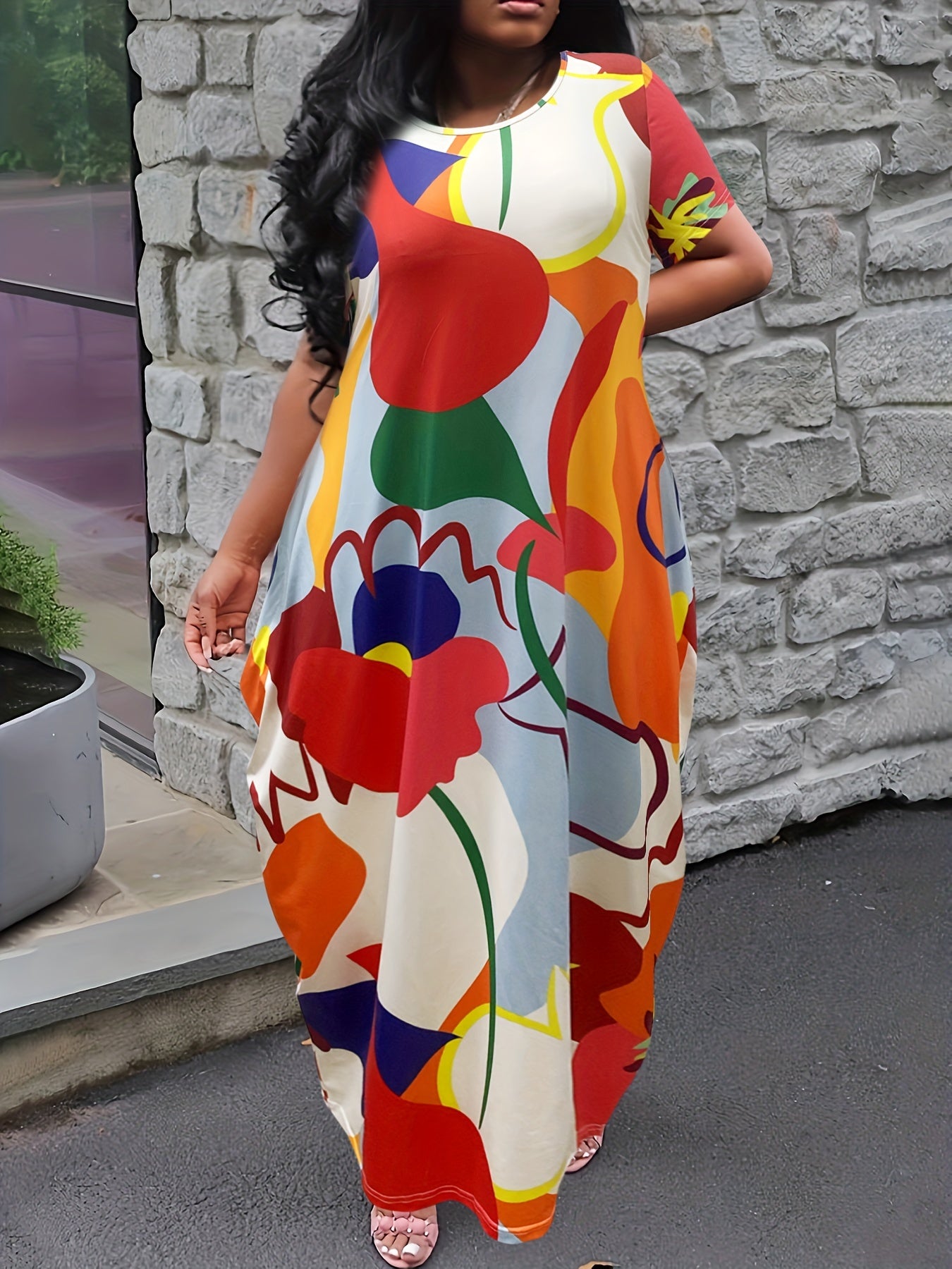 Casual Dress Women's Plus Print Short Sleeve Maxi Dress