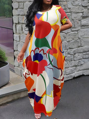Casual Dress Women's Plus Print Short Sleeve Maxi Dress