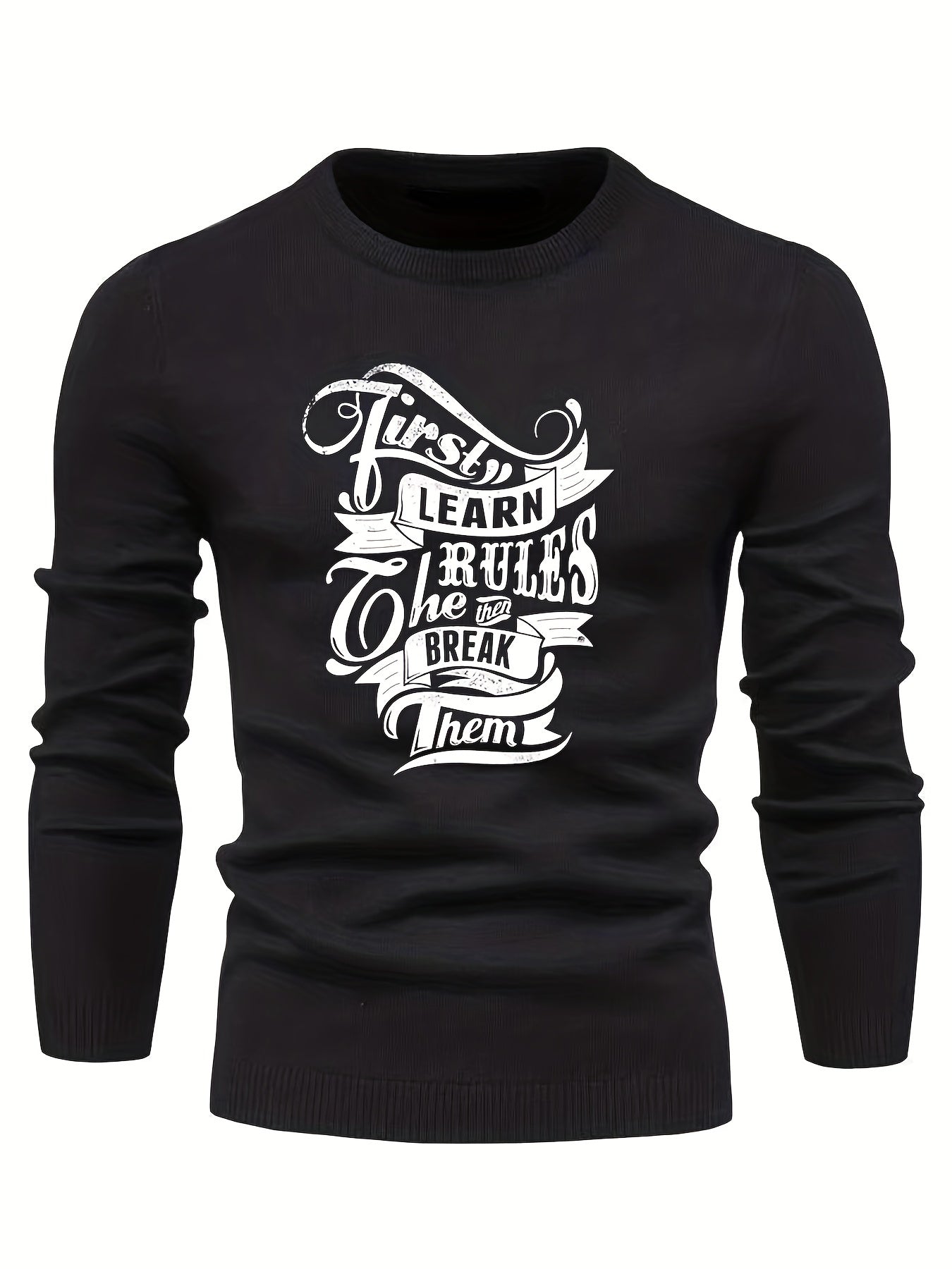 Retro Letter Print Knitted Sweater Men's Casual Round Neck Pullover