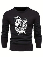 Retro Letter Print Knitted Sweater Men's Casual Round Neck Pullover