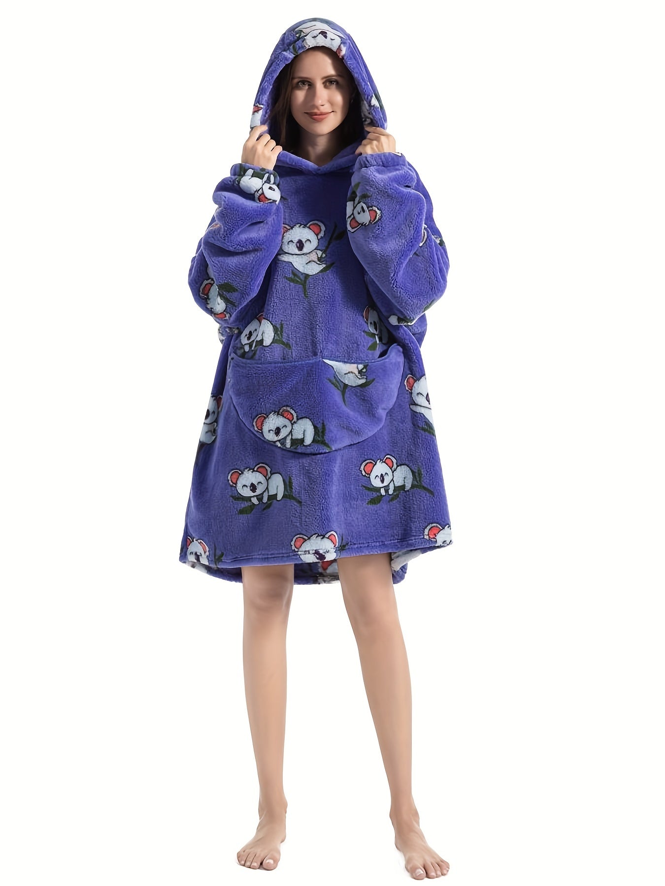 Sloth Pattern Fleece Hooded Wearable Blanket