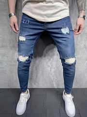 Slim Fit Ripped Cotton Jeans Mens Casual Street Style Distressed Mid Stretch Den