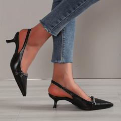 Women's Metal Decor Kitten Heel Slingback Sandals