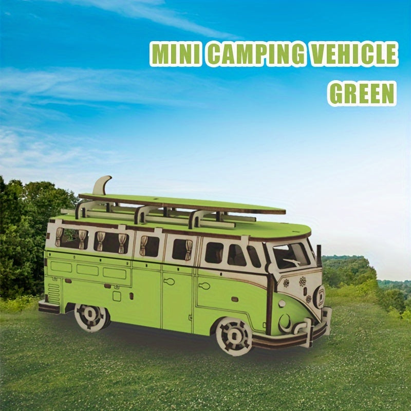 Dopamine Colored Mini Camping Car 3D Puzzle Wooden Enthusiast Holiday Ornament