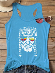 Crinkle Figure & Slogan Print Round Neck Plus Size Tank Top