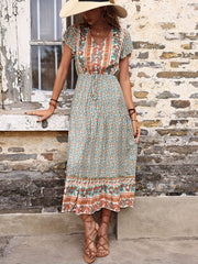 Boho Floral Print Dress Short Sleeve Casual Summer Spring Women's Clothing