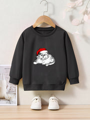 Christmas Dog Print Girls Pullover Sweatshirt Crew Neck Tops