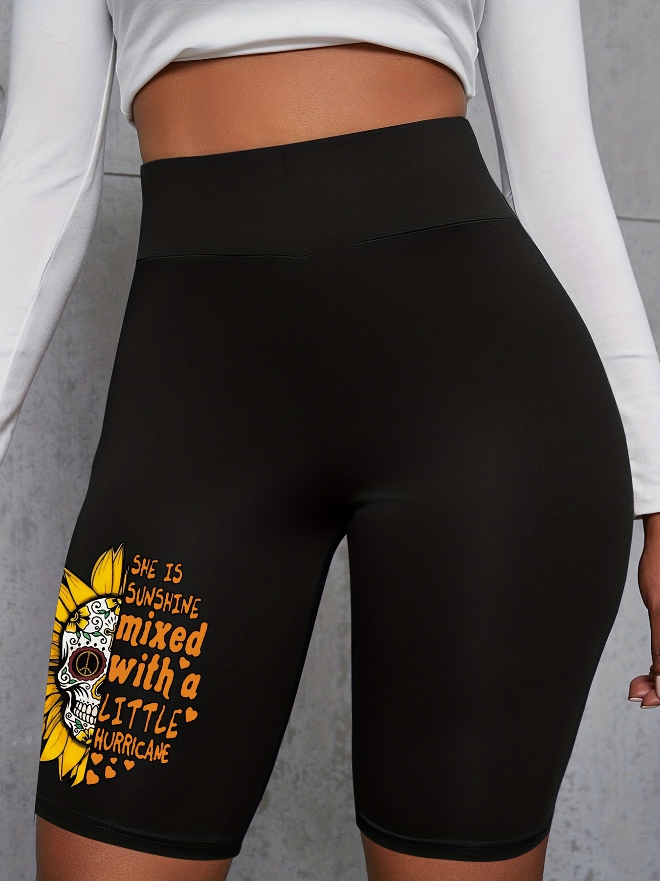 Rainbow Fist Print High Waist Biker Shorts