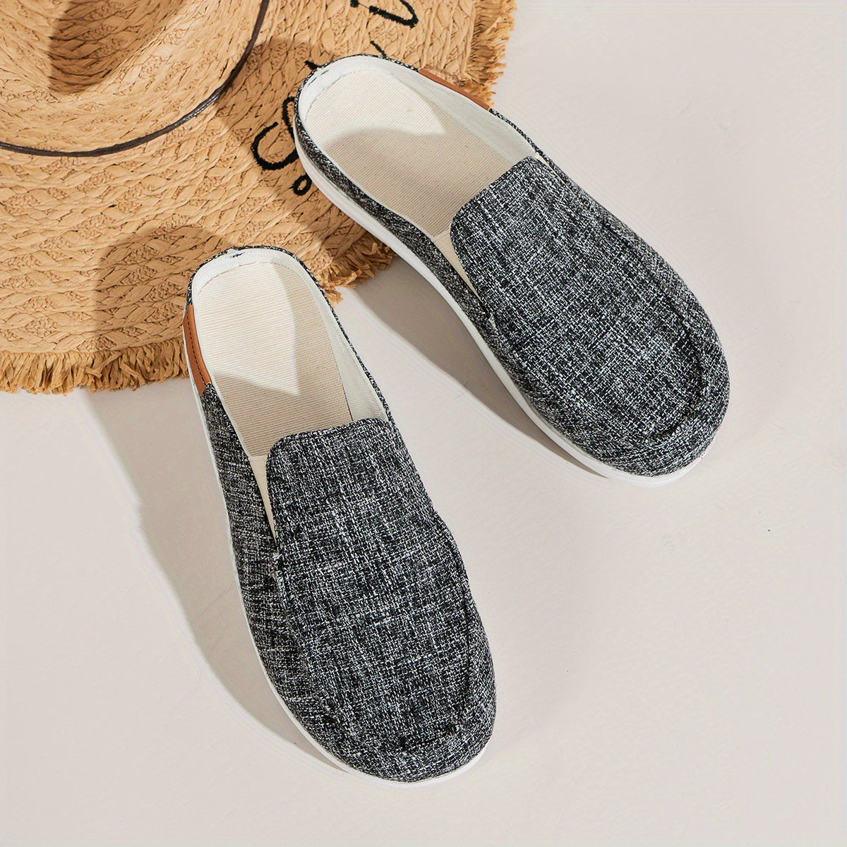 Women's Lightweight Canvas Sneakers Slip On Mules