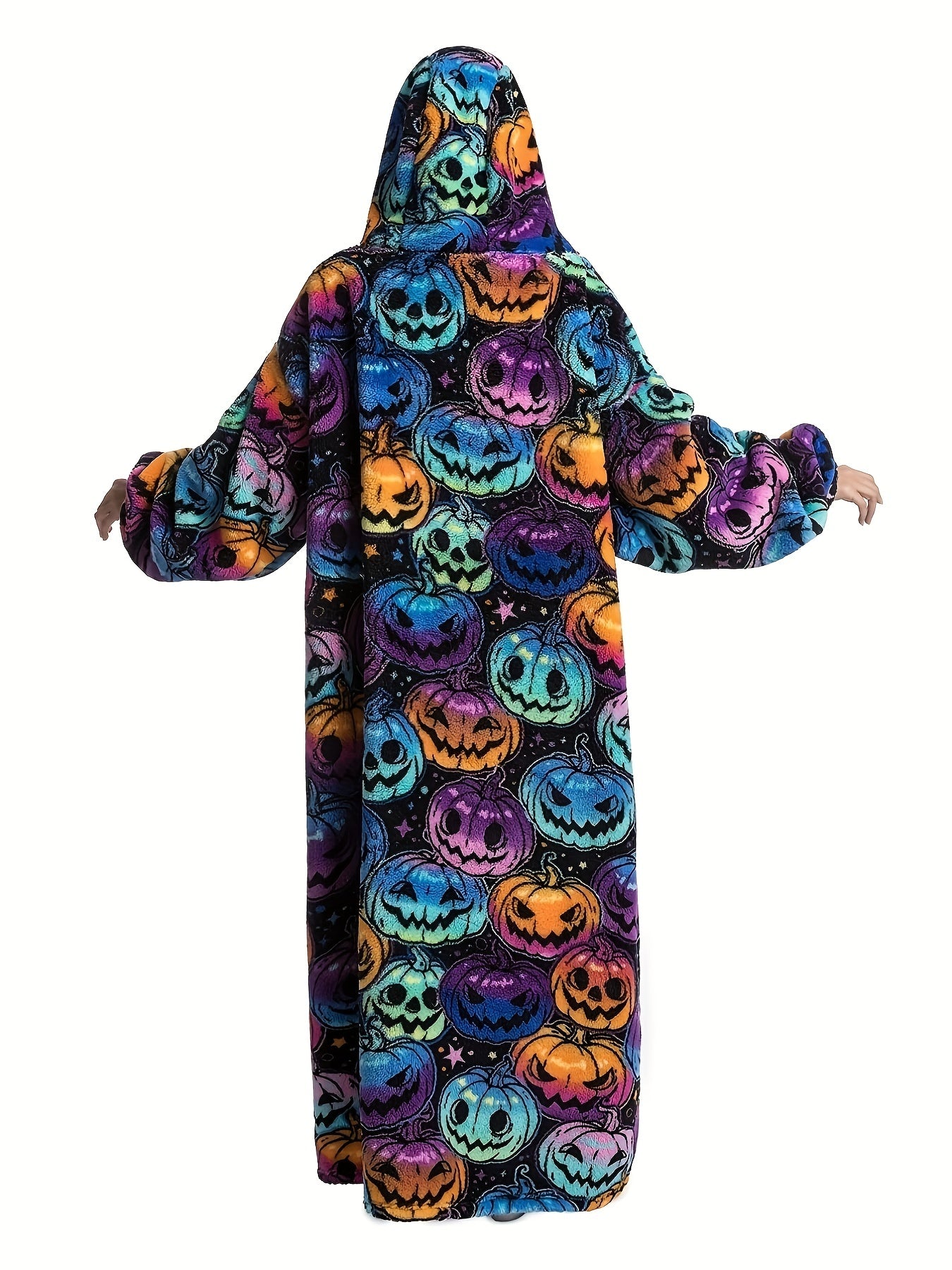 Pumpkin Print Hooded Fleece Nightgown