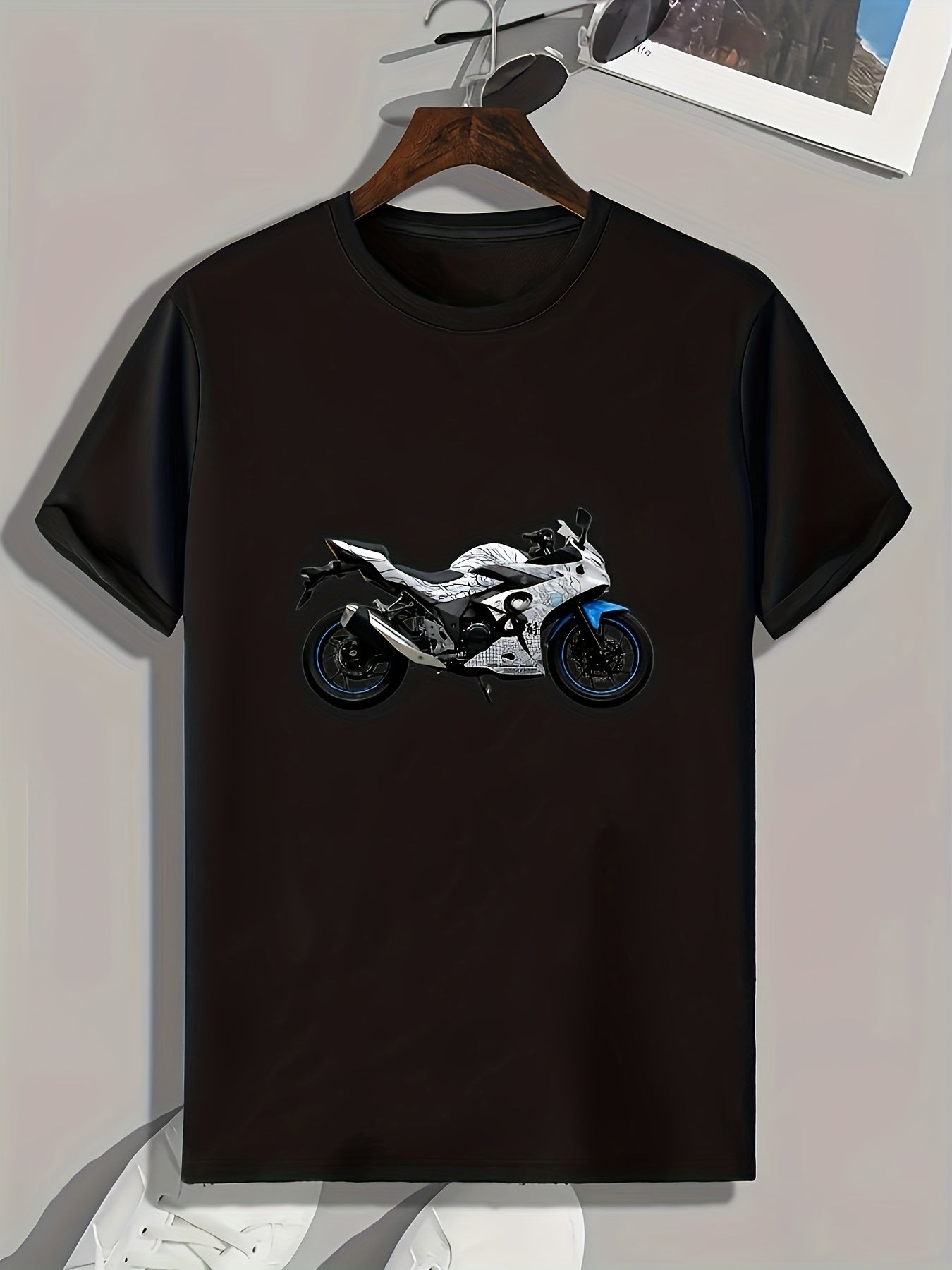 Motorcycle Pattern Print Men's Sports T-shirt Graphic Tee