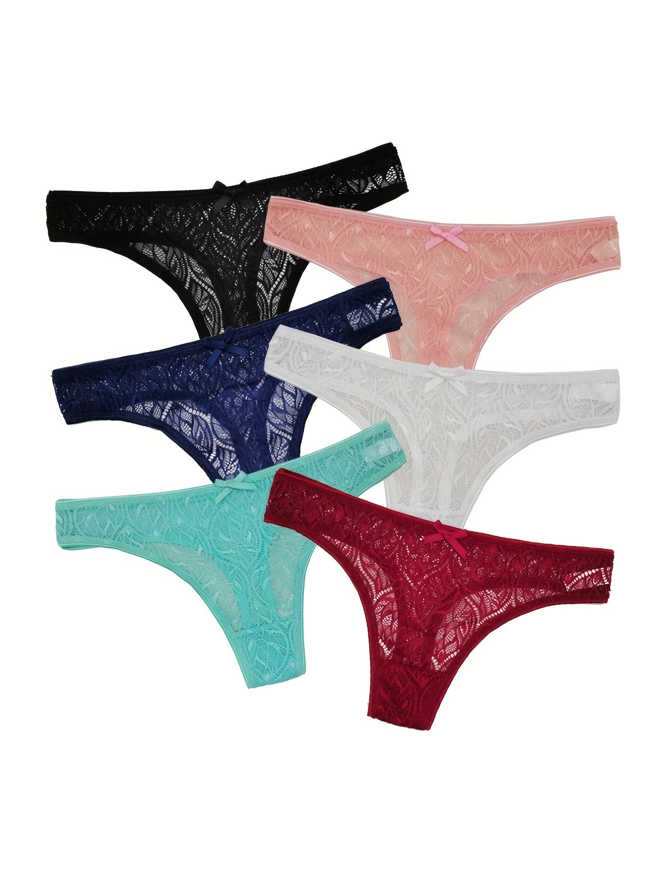 6pcs Lace Hipster Panties Bow Tie Women's Underwear