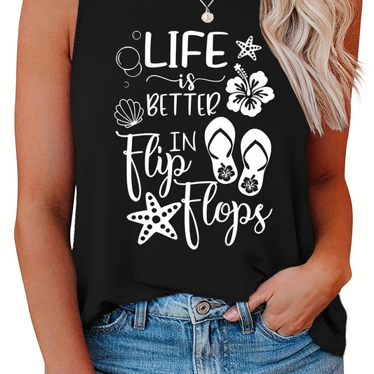 Casual Tank Top Women's Plus Slogan Graphic Print Round Neck Tank Top