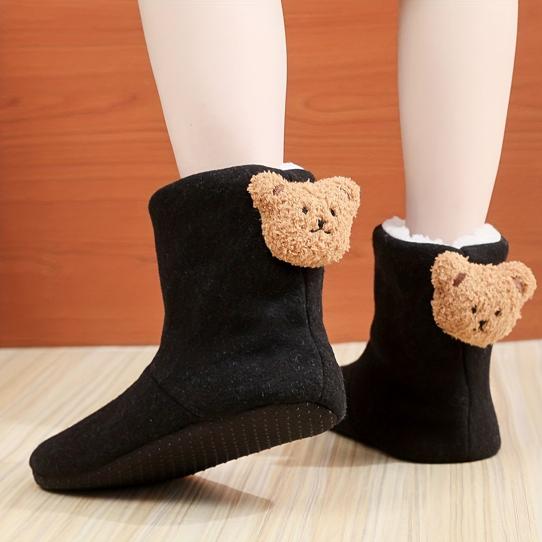 3D Teddy Bear Slipper Boots Plush Lined Winter Home Slippers