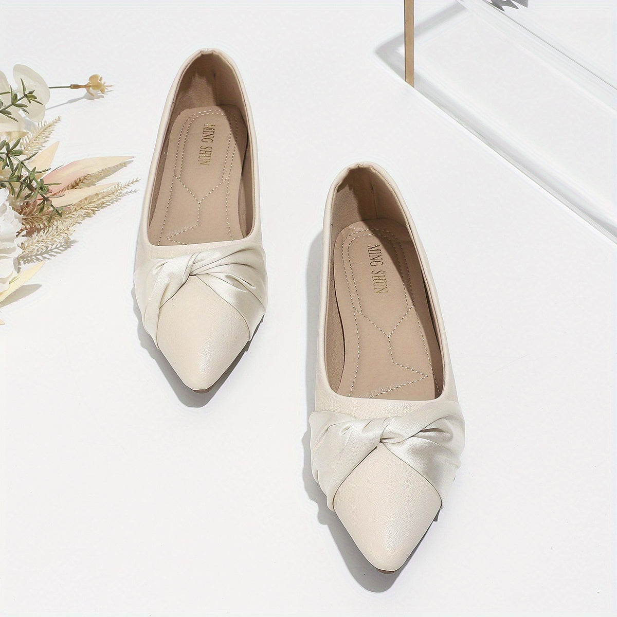 Women's Knot Ballet Flats Soft Sole Slip On Shoes Wedding Dress Flats