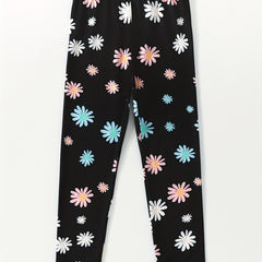 Girls Tiny Daisy Print Stretchy Leggings Ankle Length
