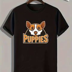 Puppy Pattern Print Men's Sports T-shirt - Comfy Graphic Tee