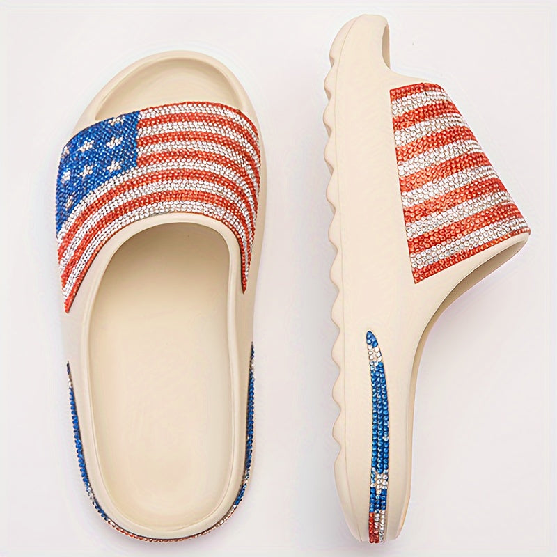 Flag Pattern Open Toe Breathable Slides Soft Sole Slippers
