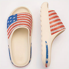 Flag Pattern Open Toe Breathable Slides Soft Sole Slippers