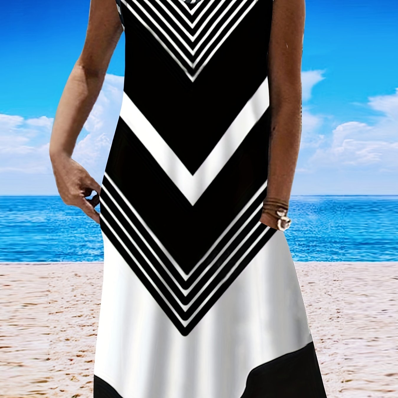 Stripe Print Tank Dress With Pockets