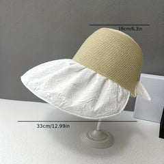 Embossed Sun Hat Wide Brim Solid Stitching Summer Visor Hat