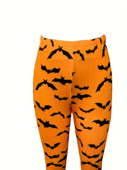 Halloween Bat Print Skinny Leggings Elastic Waist Stretchy Women's Clothing