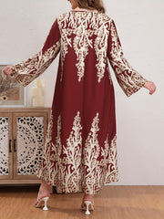 Casual Abaya Dress Women's Plus Floral Print Long Sleeve