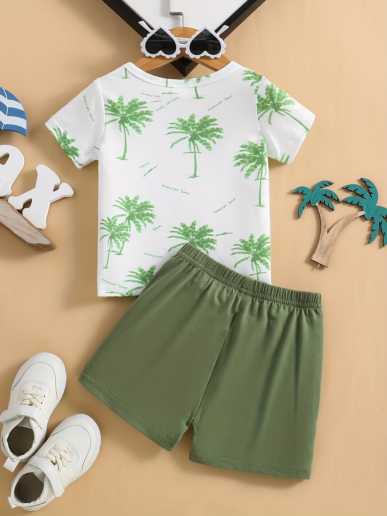 2pcs Baby Boys Coconut Trees Print T shirt & Shorts Baby Summer Clothes Sets