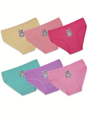 6pcs Girls Triangle Panties Cartoon Print Elastic Waist Soft Comfortable Underwe