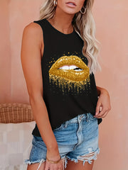 Lip Print Crew Neck Tank Top Sleeveless Casual Women's Summer Clothing