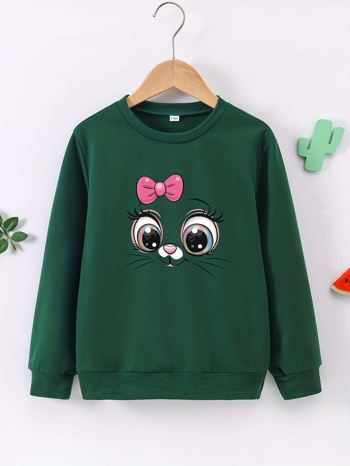 Kitty Face Graphic Pullover Girls Sweatshirt