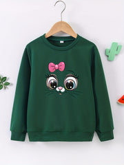 Kitty Face Graphic Pullover Girls Sweatshirt