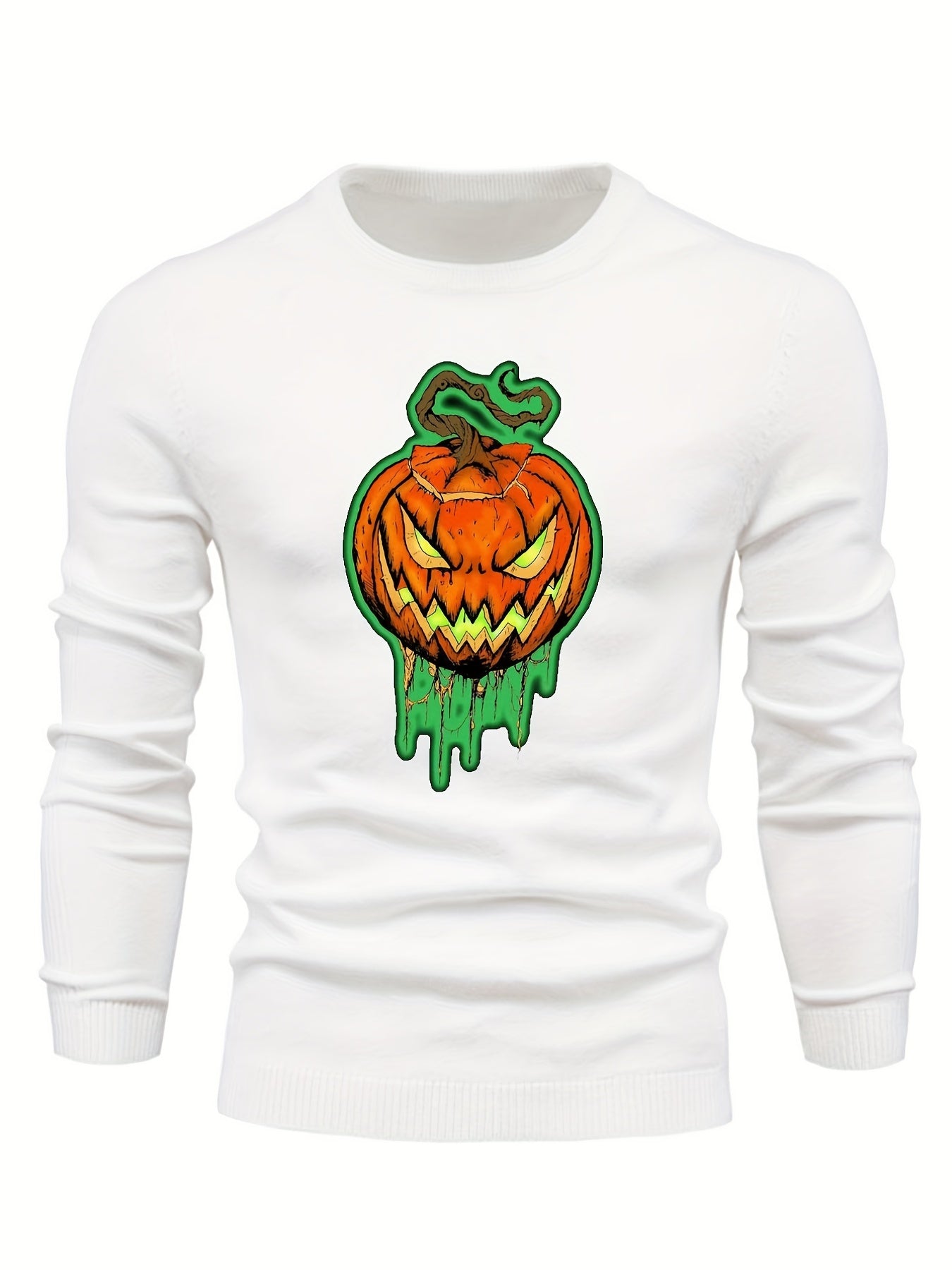 Jack O Lantern Slim Warm Sweater Men's Retro Style Crew Neck Pullover