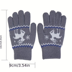 Print Winter Stretchy Knit Cuff Gloves For Kids